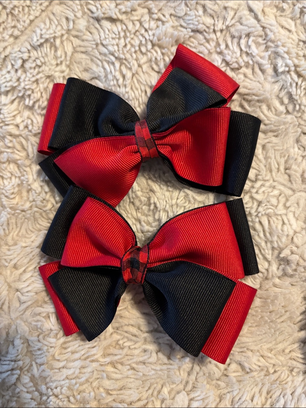 Red and Black Double Layer Hair Bows - Set of 2